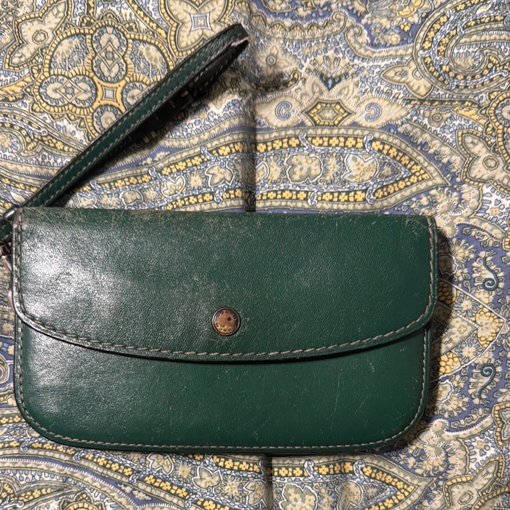 Coach Brown and Green Leather Wristlet